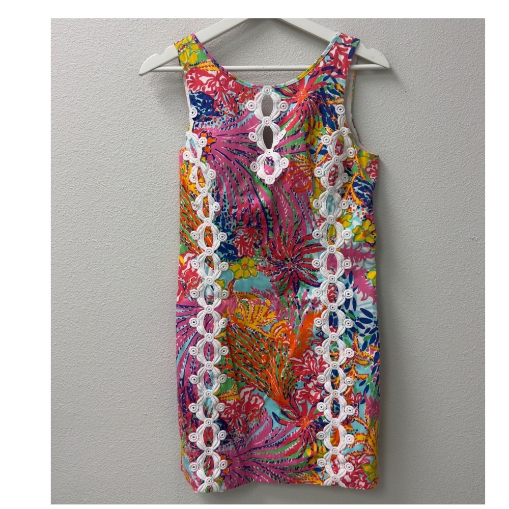 Lilly Pulitzer Shift Dress Womens 8 Multi Color Floral Eyelet Lace 85884